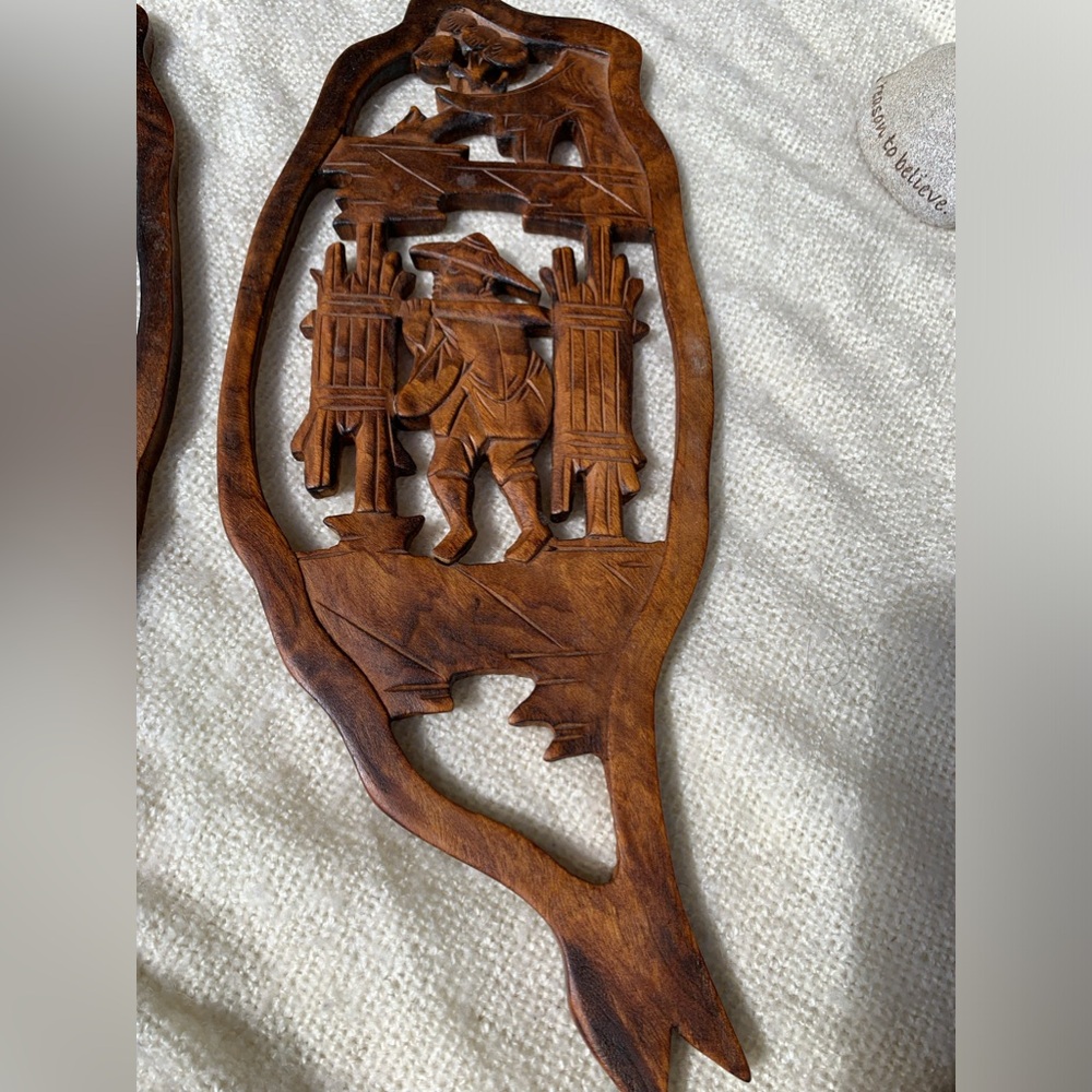 Teak wood carvings.
